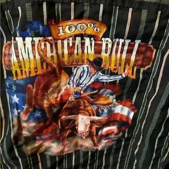 Men’s Rodeo Rider Long Sleeve Button Up Black Striped Shirt Medium - Picture 4 of 4